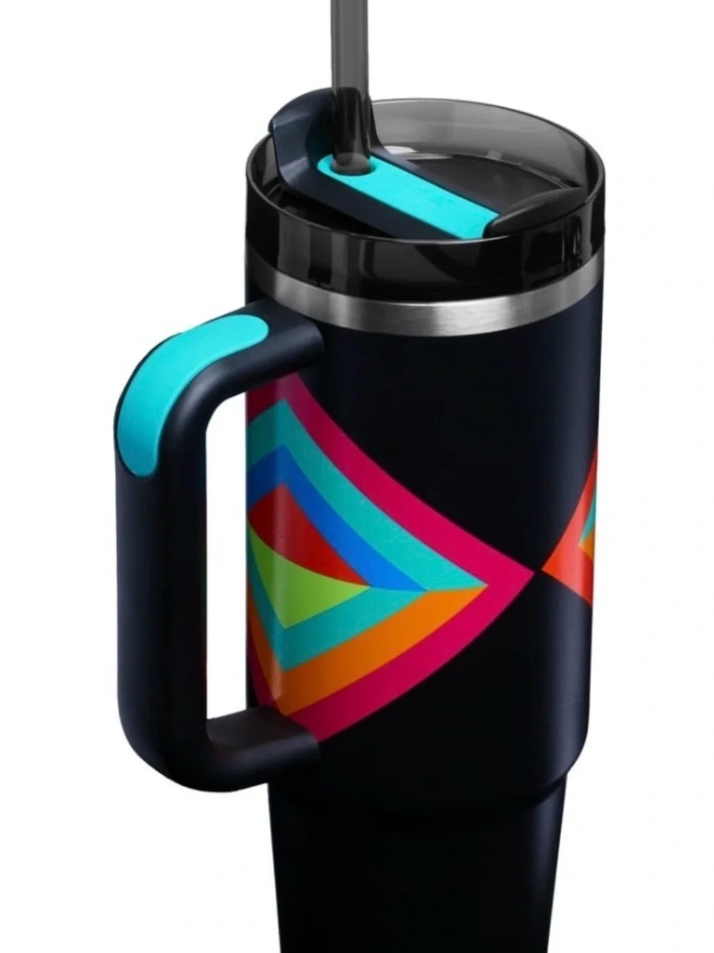 Stanley Quencher H2O Travel Mug hyper geo pattern black red pink drink tumbler - Picture 4 of 8